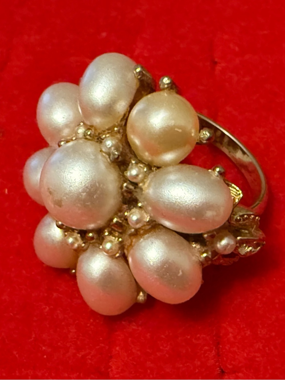 Gold Pearl Cluster Ring - White Pearl Fashion Ring